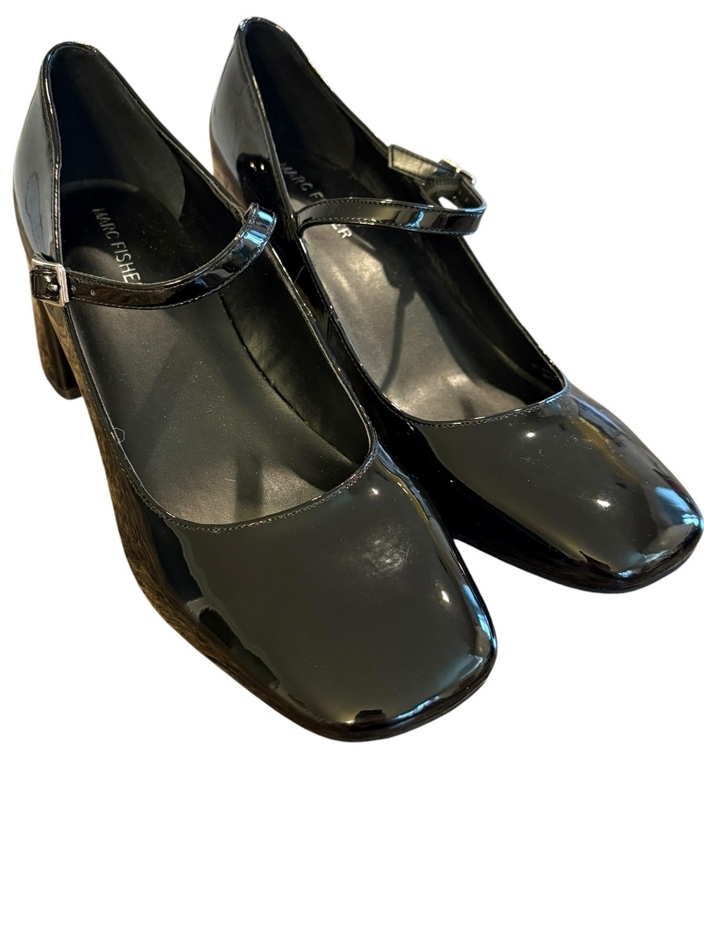 Marc Fisher Nessily Black Leather Square Toe Mary Jane Heels Dress Shoes Size
10